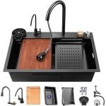 Multifunctionele Gootsteen - Keuken Wasbak - Multifunctionele Wasbak - Waterval Kraan - Inclusief accessoires - 68x46cm