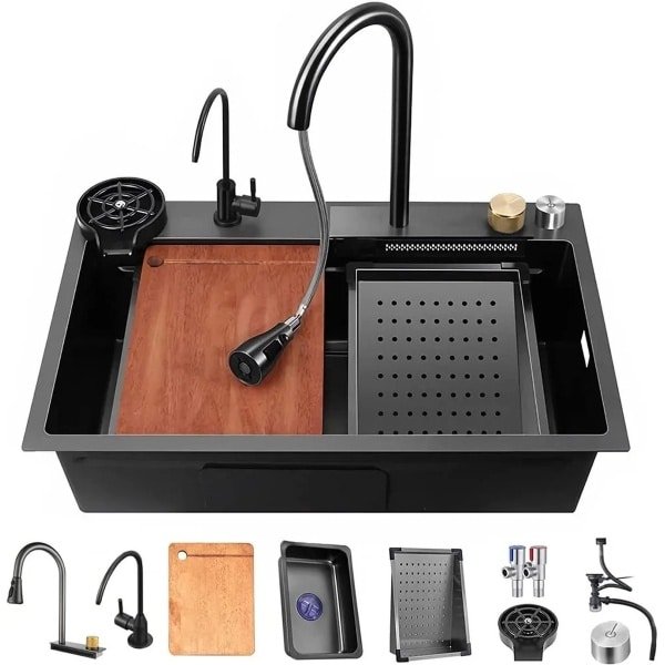 Multifunctionele Gootsteen - Keuken Wasbak - Multifunctionele Wasbak - Waterval Kraan - Inclusief accessoires - 68x46cm