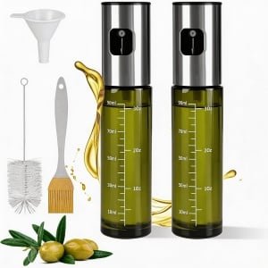 Namajunas - Oliesproeier 100ml voor de keuken - Olijfolie Sprayer 100ml - 2 stuks - UV beschermglas - Airfryer Accessoires - Keukengerei - Voor BBQ, Bakken & Koken, salades, bakken - Trechter & Schoonmaakborstel