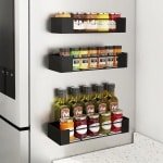 Nexvo® Kruidenrek Ophangbaar - Kruidenpotjes Wandrek - Organizer Keuken Accessoires - Zwart - 10cm x 28cm x 6cm