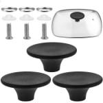 Pannendeksel Handvat - 3 Stuks - Pannendeksel Handvat Vervanging Set - Universeel - Keuken Accessoire - Warmtebestendig - Inclusief Schroeven, RVS Ringen & Siliconen Afdichtingen - Vervanging voor Alle Pannendeksel Types - Zwart