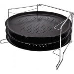 Pizza Tray Set - 4-delig Pizzaplaat en Houder Set - Antiaanbak Pizzatrays met Standaard - Pizza Accessoires Keuken - Ø32.3cm - Staal