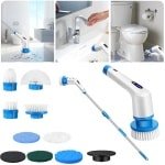 Premium - Elektrische spin-schrobmachine - Draadloos - Reinigingsborstel - 9 opzetborstels - Verlenghandgreep - Badkamer - Keuken - Reiniging - Wit - Model 15 - Geschikt voor diverse oppervlakken
