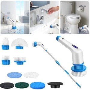 Premium - Elektrische spin-schrobmachine - Draadloos - Reinigingsborstel - 9 opzetborstels - Verlenghandgreep - Badkamer - Keuken - Reiniging - Wit - Model 15 - Geschikt voor diverse oppervlakken