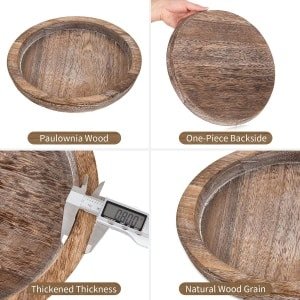 Rustiek houten dienblad: ronde houten decoratieve kaarsenhouder lade vintage middelpunt butler trays boerderij Ottomaanse lade voor decor keuken aanrecht accessoires voor thuis salontafel