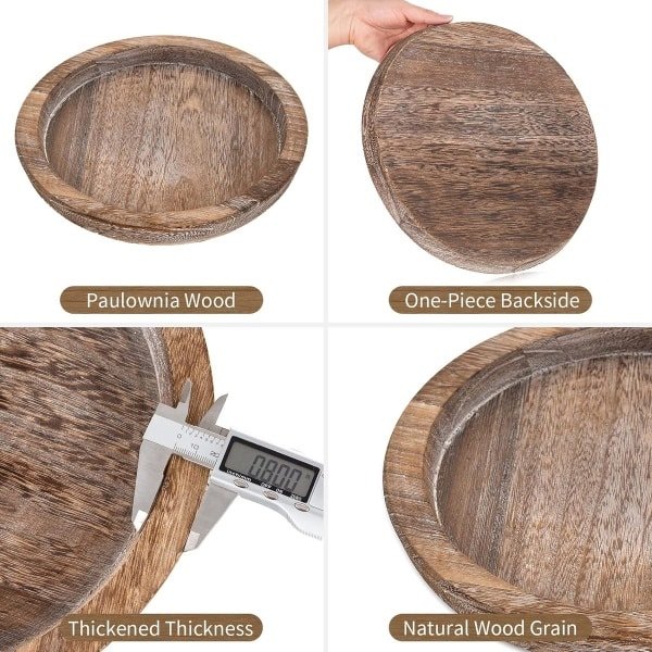 Rustiek houten dienblad: ronde houten decoratieve kaarsenhouder lade vintage middelpunt butler trays boerderij Ottomaanse lade voor decor keuken aanrecht accessoires voor thuis salontafel