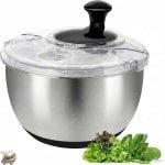 Saladeslinger RVS 18/10 - Handmatig Aandrijving - 4,5L Slakom - Afwasmachinebestendig - Zwart - Keuken Accessoire - Groenten en Fruit Snel Drogen - Krachtige Slagkracht
