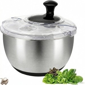 Saladeslinger RVS 18/10 - Handmatig Aandrijving - 4,5L Slakom - Afwasmachinebestendig - Zwart - Keuken Accessoire - Groenten en Fruit Snel Drogen - Krachtige Slagkracht