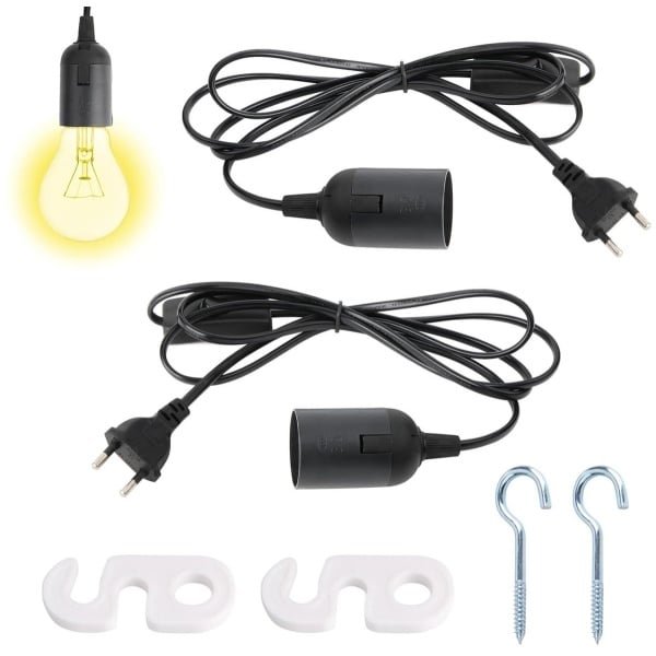 Set van 2 lamphouders met schakelaar E27-lampvoet met 18 m lange stroomkabel en EU-stekker haakschroeven accessoires voor lampophanging hanglamp doe-het-zelf lampen keuken woonkamer