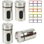 Set van 4 RVS Kruidenpotjes met Draaideksel - Inclusief Etiketten - Keuken Accessoires