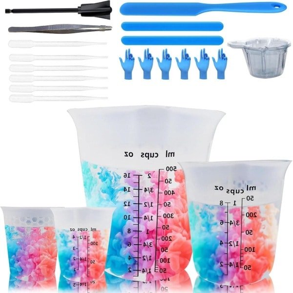 Siliconen maatbekerset met honingraatstructuur - 27 stuks - antislip epoxyhars accessoires - 500/250/100 ml - mengbekers - sieraden maken - laboratorium keuken opslag