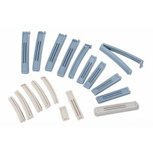 Sluitclips Set 12 Stuks - Zaksluiters voor Vershoudzakken - Luchtdicht Voedsel Bewaren - Herbruikbare Clip Strips - Vaatwasserbestendig - Keuken Accessoires - Blauw & Grijs - Diverse Maten