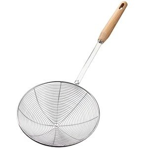 Spinnenzeef met Houten Handvat en Roestvrij Stalen Skimmerlepel - 18 cm Keuken Accessoire
