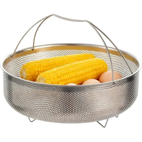 Stoommandje Roestvrijstaal - Keuken Accessoire - Gezond Koken - Met Handvatten - 21-24cm - Zilver