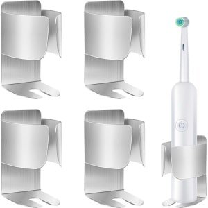 Tandenborstelhouder, 4 stuks, roestvrijstalen elektrische tandenborstelhouder, elektrische tandenborstelhouder, zelfklevende wandmontage voor badkamer, keuken, boren niet nodig