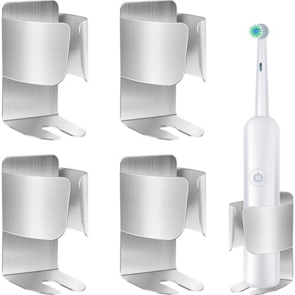 Tandenborstelhouder, 4 stuks, roestvrijstalen elektrische tandenborstelhouder, elektrische tandenborstelhouder, zelfklevende wandmontage voor badkamer, keuken, boren niet nodig