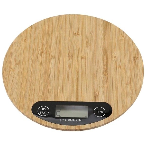 Titel: Ronde LED-display elektrische keukenweegschaal van bamboe - Nauwkeurig gewicht tot 5 kg voor het bakken van keuken
