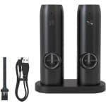 Universele elektrische zout- en pepermolenset met voetstuk - Automatische pepermolen, instelbare maalgraad - Oplaadbare kruidenpotjes voor in de keuken (2-delige set)