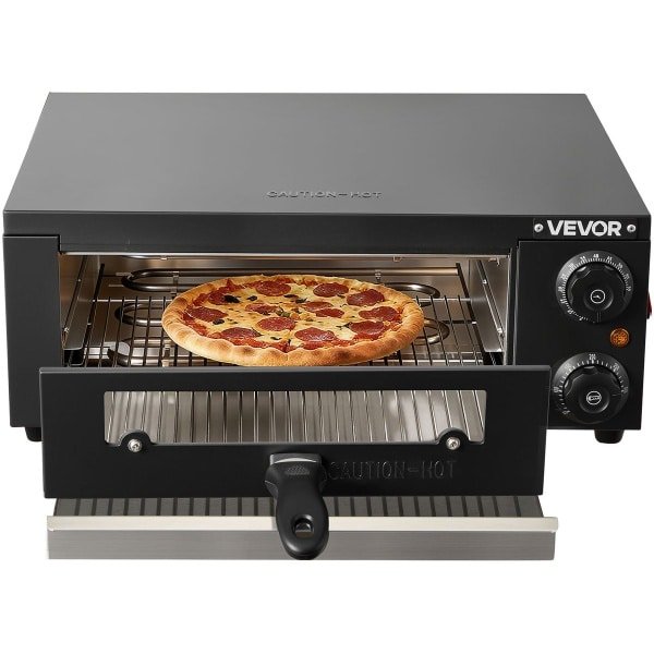 VEVOR Elektrische Pizzaoven, 30 Cm Tafelmodel Pizzaoven 25-300 °C, 1450 W, Pizzaoven met Tijd- en Temperatuurregeling & Twee Verwarmingselementen, Grillrooster, voor Keuken en Horeca