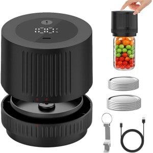 Vacumeermachine - Elektrische Vacuum sealer - Voedselconservering - Automatische sealmachine - Voor brede en normale opening - Compacte - Voor keuken meal prep en dagelijks gebruik - Met blikopener - Inclusief 5 + 5 deksels