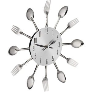 Wandklok Bestek - Keuken Accessoire - Ø 31 cm - Zilver - Metaal