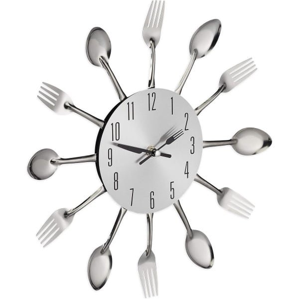 Wandklok Bestek - Keuken Accessoire - Ø 31 cm - Zilver - Metaal