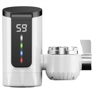 Waterverwarmerkraan, groot dynamisch digitaal display, elektrische badkamerkraan, keuken, 1 witte elektrische waterverwarmer