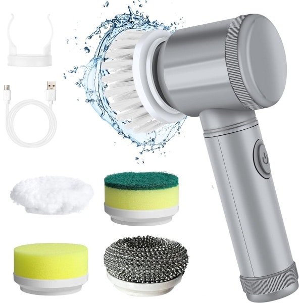 Ynkkvre - Elektrische reinigingsborstel - Schrobborstel - Poetsmachine - Elektrische schoonmaakborstel - 5 stuks - 360° draaikop - USB oplaadbaar - 90 min batterij - Voor keuken, badkamer en ramen