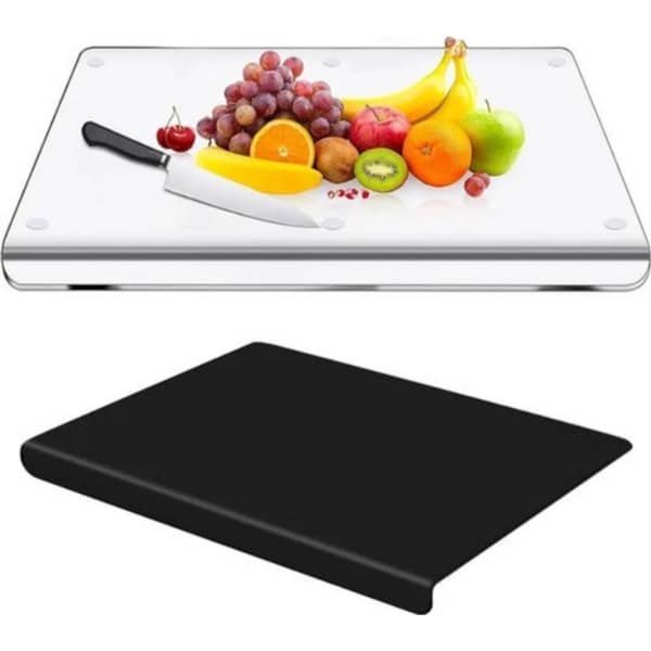 Zwarte Acryl Snijplank met Opstaande Rand en Antislip - Dikke, Doorzichtige Keuken Snijplank 45x35 cm - Ideaal voor Veilig Snijden, Voedsel Voorbereiden en Keuken Accessoires