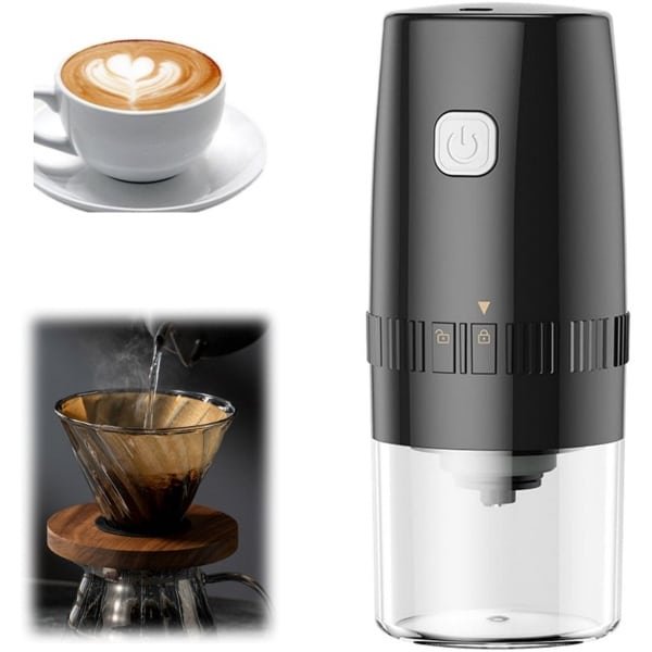 koffiemolen electrisch - koffiemolen - Elektrische koffiemolen - Draagbare peper- en zoutmolen - Instelbare grofheid - Uitgerust met automatische USB-oplading - Voor gebruik in de keuken, barbecue en eetkamer (zwart - 19*8cm)