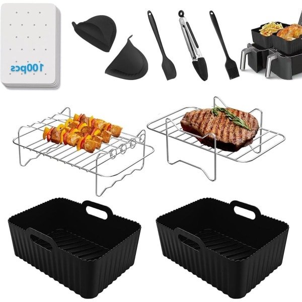 10 STKS Dual Air Fryer AF300UK AF400UK - Lucht friteuse Accessoires - Liners Mand - Air Fryer Rack - Siliconen Oven Handschoenen - Voedsel Clip - Olie Borstel - Keuken Koken