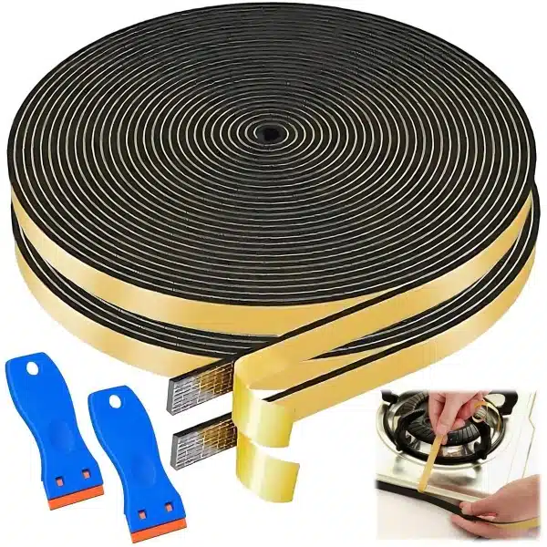 10 meter Keuken Top Afplaktape, 2 stuks 7mm x 2mm Zelfklevende Tape voor Kookplaat en Gootsteen, Inclusief Kleine Schraper, Ideaal voor Elektrische Verwarmers en Waterdichte Afwerking