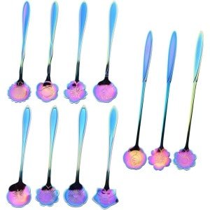 11 Kleurige Bloemen Lepel - Lepel Set - Theelepels - Koffielepel - Fijne Lepel - RVS Lepel - Dessertlepel - Servies Set - Keuken Accessoires
