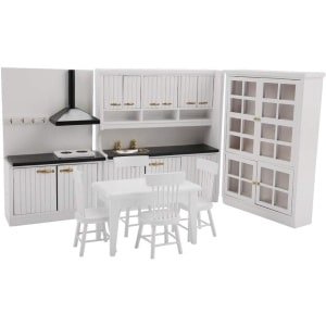 1:12 Poppenhuis Keuken en Eetkamer Meubels Set Houten Accessoires