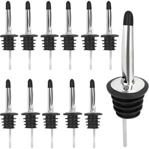 12x Schenktuit - Schenkdop voor op fles - Flesstop met schenker - Wijn / olie schenker - Pour spout - RVS - Druppelvrij doseren - Met dopjes - Keuken / bar accessoires - Jonyx