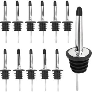 12x Schenktuit - Schenkdop voor op fles - Flesstop met schenker - Wijn / olie schenker - Pour spout - RVS - Druppelvrij doseren - Met dopjes - Keuken / bar accessoires - Jonyx
