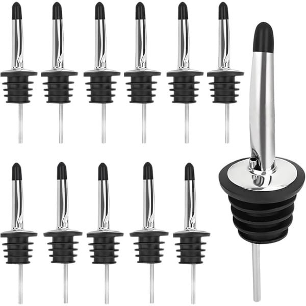12x Schenktuit - Schenkdop voor op fles - Flesstop met schenker - Wijn / olie schenker - Pour spout - RVS - Druppelvrij doseren - Met dopjes - Keuken / bar accessoires - Jonyx