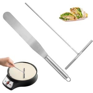 2 Stuks Crêpes Spatel - Roestvrij Staal Beslag Strooier Spatel en Turner Set - Crêpe Beslag Strooier Accessoire Maker voor Thuis Keuken Koken Bakken Tools