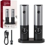 2-delige oplaadbare elektrische zout- en pepermolenset - Automatische molen voor bediening met één hand, geschikt voor in de keuken, op de camping, tijdens picknicks, herbruikbaar, eenvoudige bediening met één knop