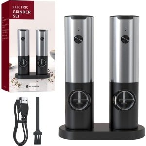 2-delige oplaadbare elektrische zout- en pepermolenset - Automatische molen voor bediening met één hand, geschikt voor in de keuken, op de camping, tijdens picknicks, herbruikbaar, eenvoudige bediening met één knop