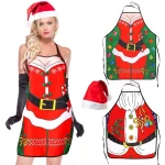 2 stuks grappige kerstschorten uniseks set voor vrouwen mannen, kerstversiering sexy paar skorten met 1 kerstmuts voor horeca keuken bakken BBQ Kerstmis kostuum accessoires