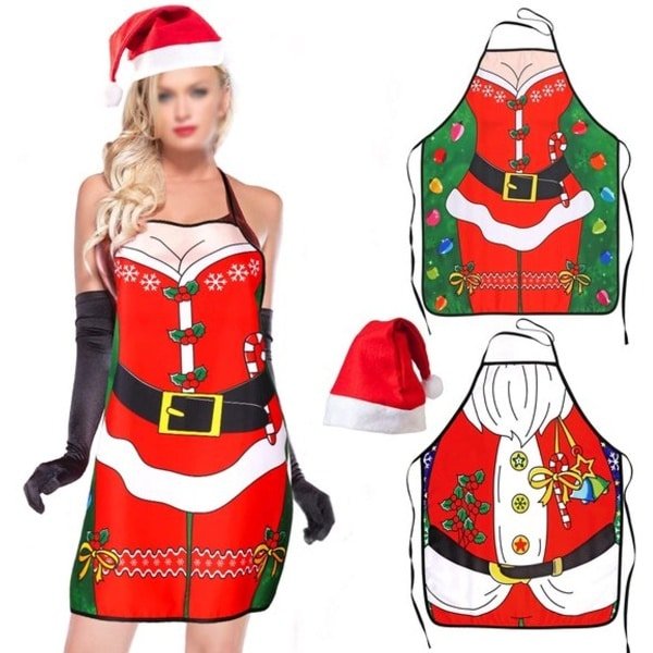 2 stuks grappige kerstschorten uniseks set voor vrouwen mannen, kerstversiering sexy paar skorten met 1 kerstmuts voor horeca keuken bakken BBQ Kerstmis kostuum accessoires