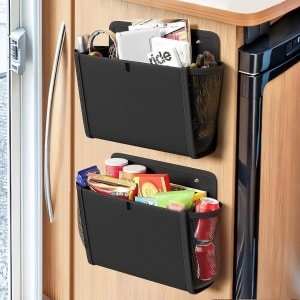 2 x caravandeur-organizer, wandmontage, hangtas met grote vakken, organizer-oplossingen voor camper, bestelwagen, camper, keuken, kantoor, camping, accessoires, zwarte mand, 2 stuks