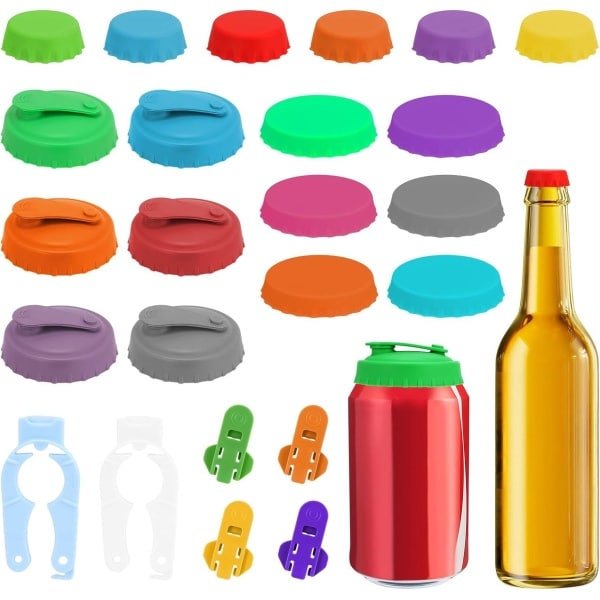 24 stuks can stoppers - 12 deksels voor 6,5 cm blikken - 6 x 3,2 cm glazen fles deksels - 6 open blik deksels - geschikt voor standaard maat blikken - voorkomt stof - handige accessoires in de keuken