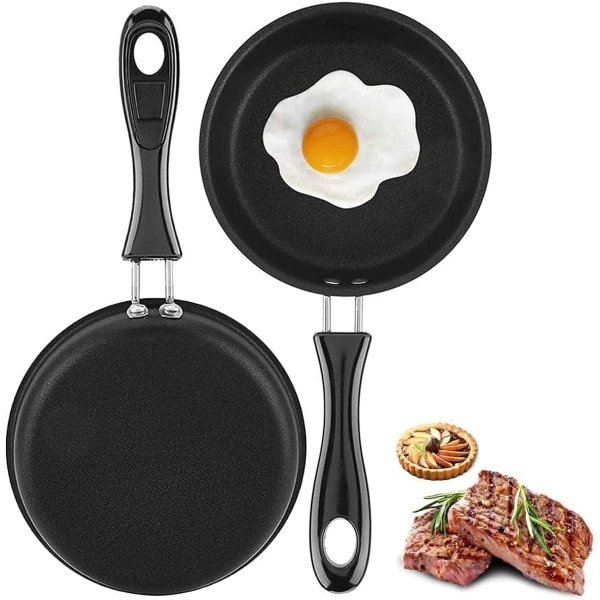 2pcs Mini Frying Pan - 4.7 inch 12cm Heat Resistant - Non-Stick Pan - Iron Coated Round Cooking Pan with Handle - Perfect for Baking Egg - Omelette - Blini - Bacon - Ham Slices - Steak - Keuken Accessoires