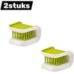 2stuks - Schoonmaakborstel - U-vormige Mesreiniger - Veilige Schoonmaakborstel voor Messen - Vorken en Lepels - keukenborstel - Dubbele Zijde met Zachte en Harde Borstelharen - keuken accessoires - groen