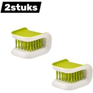 2stuks - Schoonmaakborstel - U-vormige Mesreiniger - Veilige Schoonmaakborstel voor Messen - Vorken en Lepels - keukenborstel - Dubbele Zijde met Zachte en Harde Borstelharen - keuken accessoires - groen
