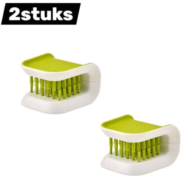 2stuks - Schoonmaakborstel - U-vormige Mesreiniger - Veilige Schoonmaakborstel voor Messen - Vorken en Lepels - keukenborstel - Dubbele Zijde met Zachte en Harde Borstelharen - keuken accessoires - groen