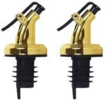 2x Schenktuit - Schenkdop voor op fles - Flesstop met schenker - Wijn / olie schenker - Pour spout - Druppelvrij doseren - Met dopjes - Keuken / bar accessoires - Goudkleurig - Jonyx