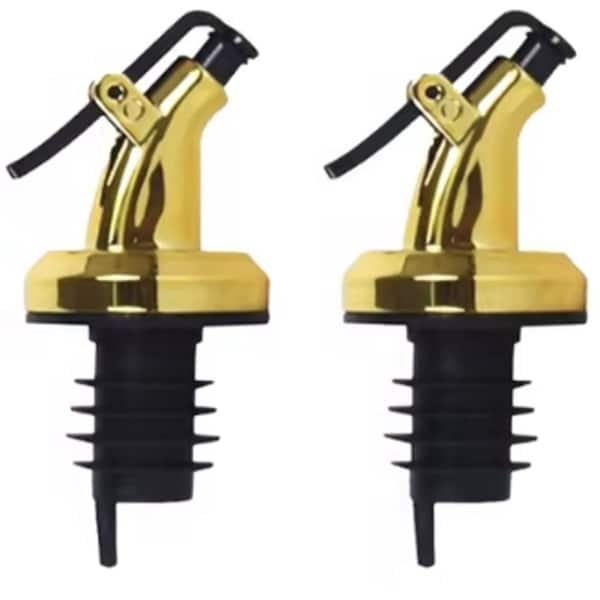 2x Schenktuit - Schenkdop voor op fles - Flesstop met schenker - Wijn / olie schenker - Pour spout - Druppelvrij doseren - Met dopjes - Keuken / bar accessoires - Goudkleurig - Jonyx